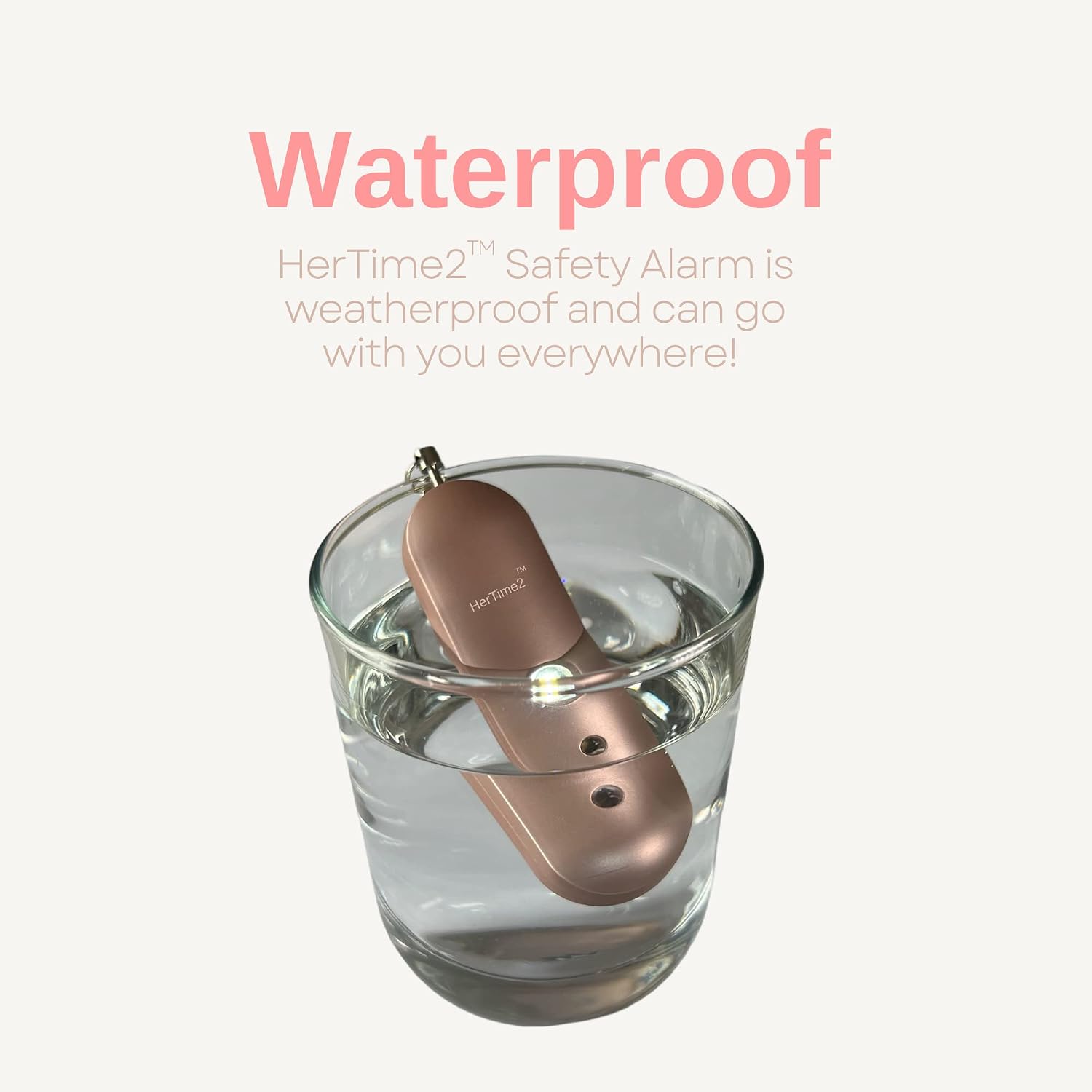 HerTime2 Personal Safety Alarm for Women - Loud Self Defense Siren, Waterproof Keychain with Strobe Light - Battery Powered, Rose Gold - Image 2
