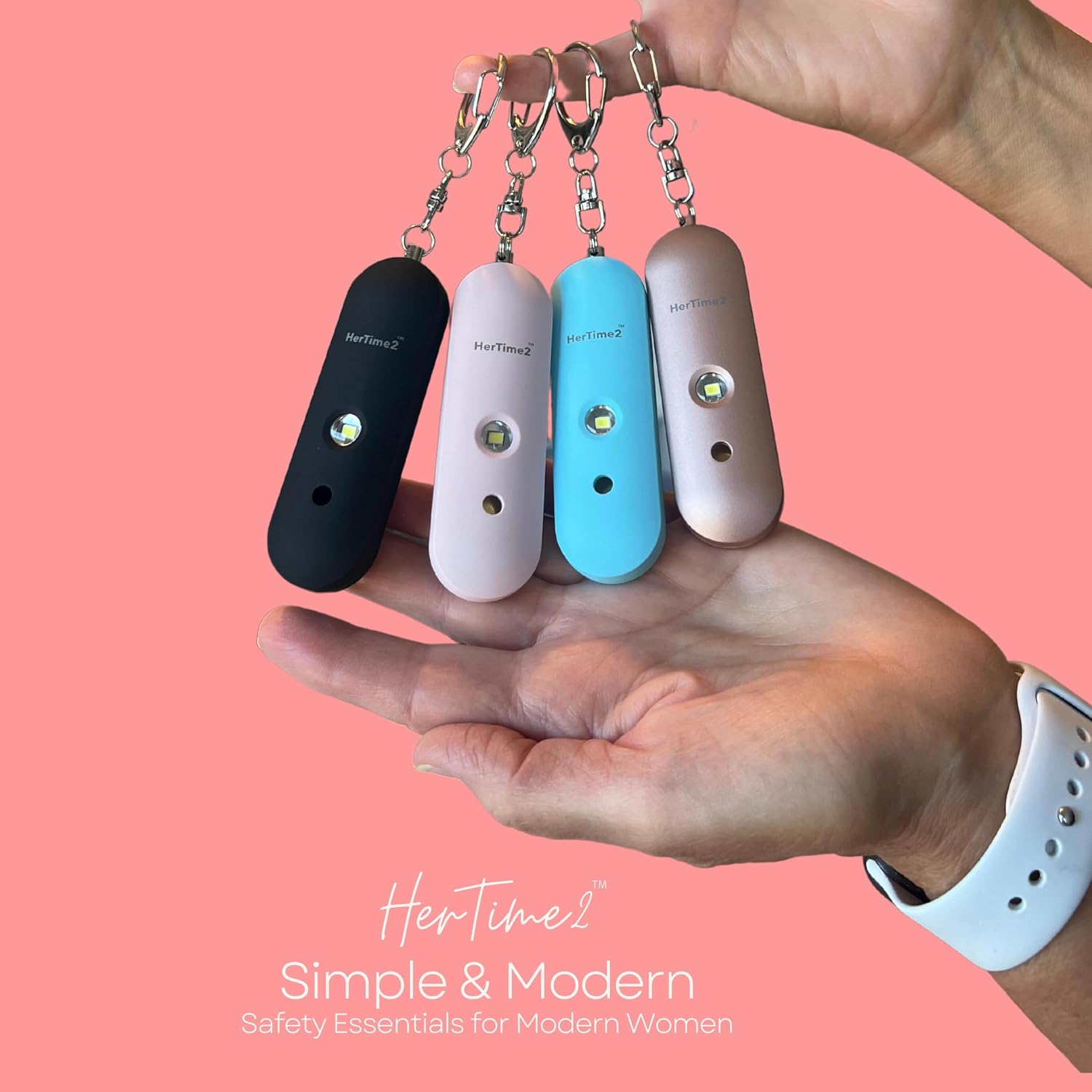 HerTime2 Personal Safety Alarm for Women - Loud Self Defense Siren, Waterproof Keychain with Strobe Light - Battery Powered, Rose Gold - Image 4