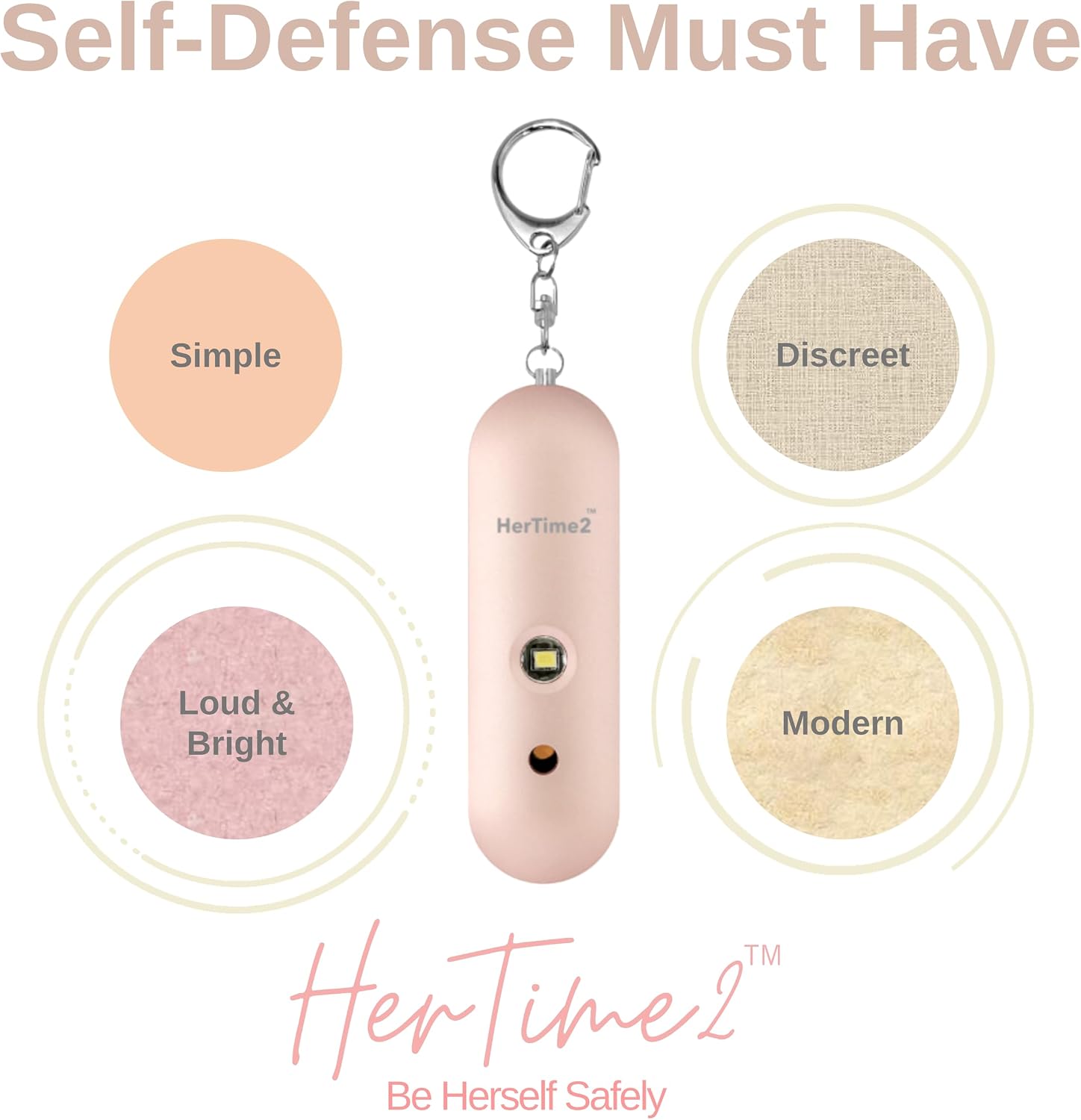HerTime2 Personal Safety Alarm for Women - Loud Self Defense Siren, Waterproof Keychain with Strobe Light - Battery Powered, Rose Gold - Image 6