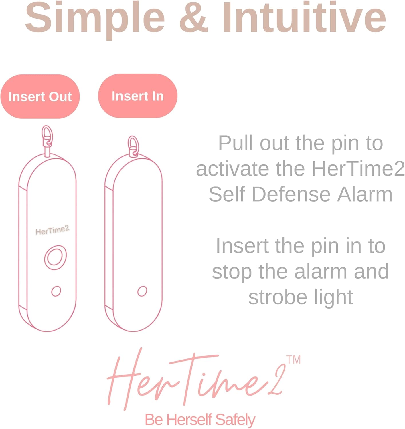 HerTime2 Personal Safety Alarm for Women - Loud Self Defense Siren, Waterproof Keychain with Strobe Light - Battery Powered, Rose Gold - Image 7