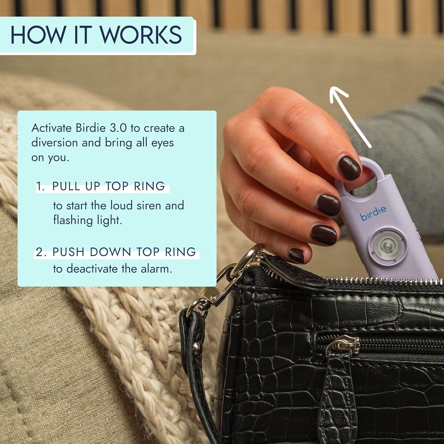 She’s Birdie 3.0 New Version – The Original Personal Safety Alarm for Women by Women–Loud Siren, Flash Light and Rechargeable Battery in a Variety of Colors (Metallic Rose Pink) - Image 4