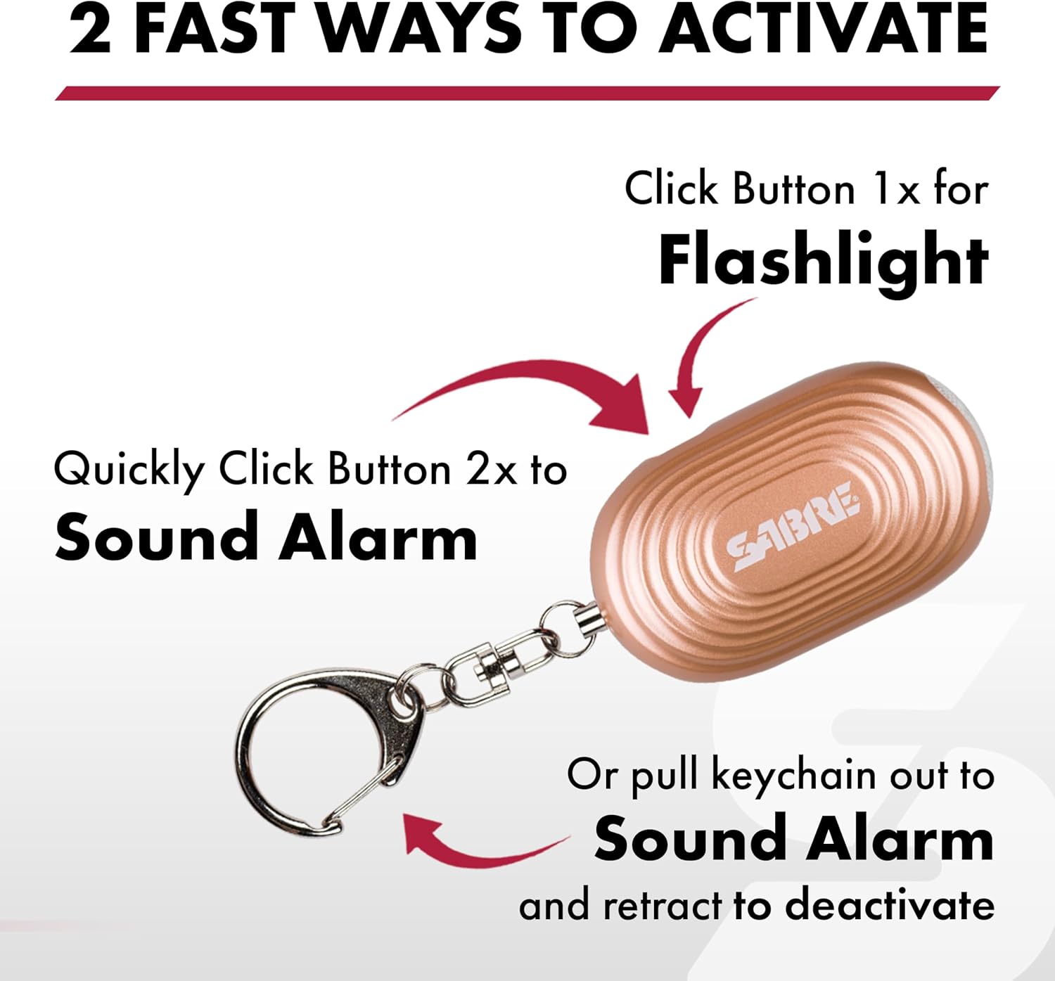 SABRE 2-in-1 Personal Alarm with LED Light, 130dB Personal Safety Siren, Snap Hook for Instant Access, 1,250 Foot (381 Meters) Range, Compact Design for Easy Attachment to Purse, Bag, or Keys - Image 3