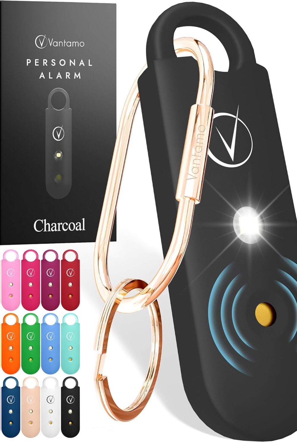 Vantamo Personal Alarm for Self Defense with Low Battery Notice, Strobe Light & Extra Loud 130 dB Double Speakers Safety Keychain Set for Women, Rechargeable Panic Button for Womens Self Defense
