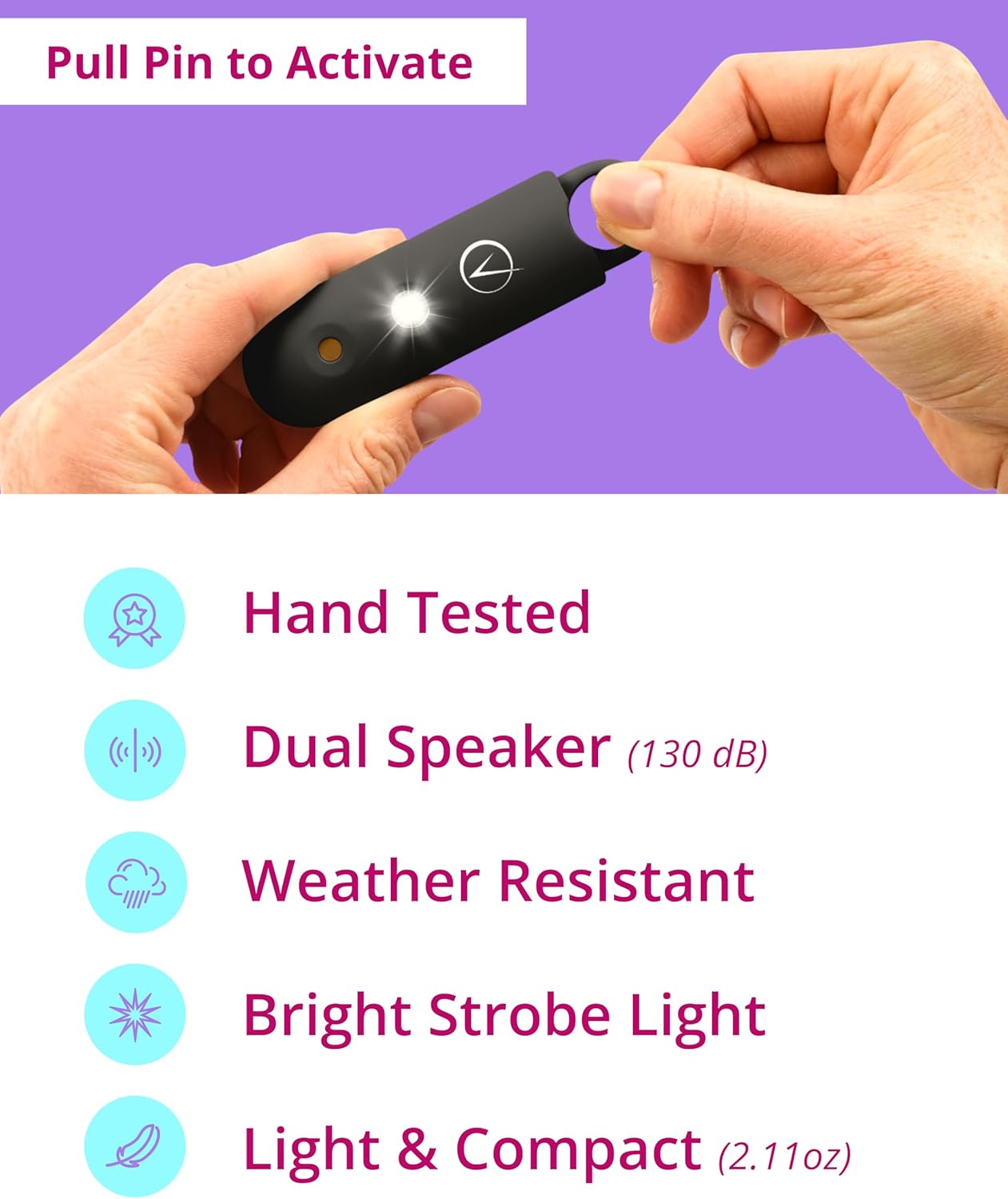 Vantamo Personal Alarm for Self Defense with Low Battery Notice, Strobe Light & Extra Loud 130 dB Double Speakers Safety Keychain Set for Women, Rechargeable Panic Button for Womens Self Defense - Image 6