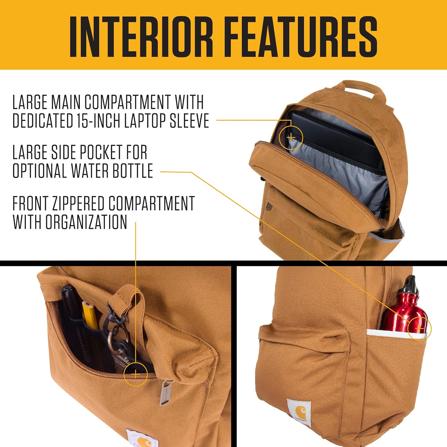 Carhartt Classic 21L Backpack Black | Classic Laptop, Water-Resistant Pack with 15 Laptop Sleeve and Organizational Compartments - Image 3